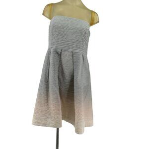 J Crew Strapless Dress Size 14 Womens Gray ombre Cotton crinkle  Lined pockets